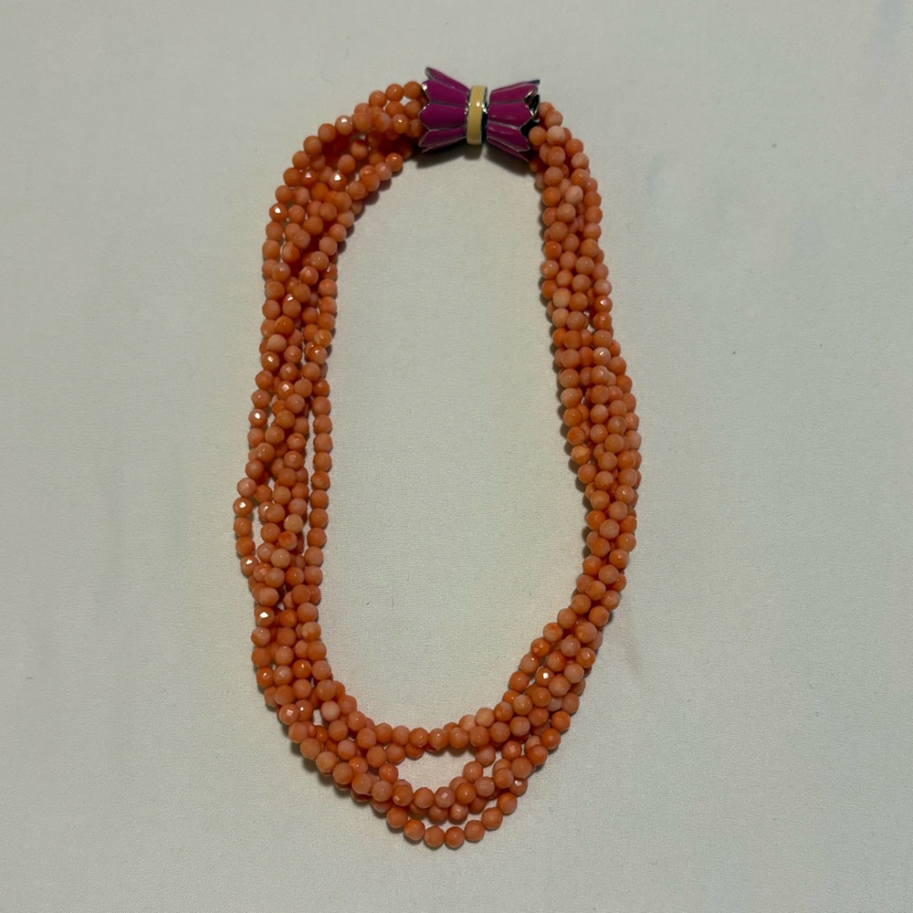 Multi-Strand Coral Beaded Necklace with Pink tulip clasp
